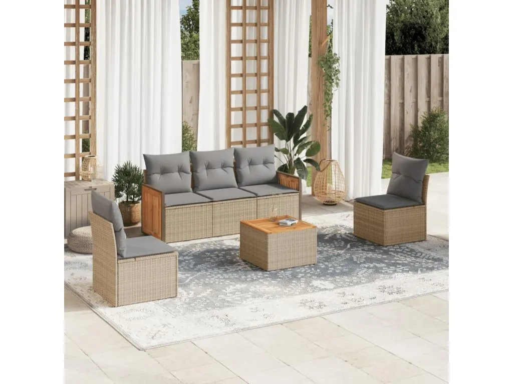 Juego de sofás jardín con cojines 6 pzas ratán sintético beige 22398zchm