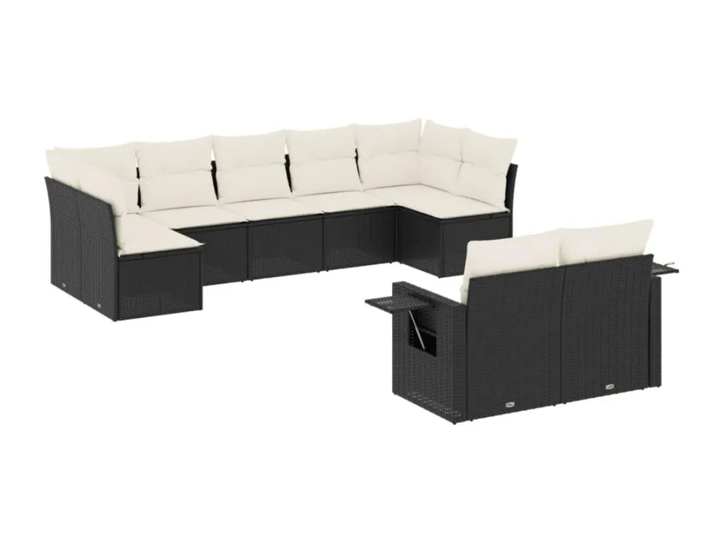 Set de sofás de jardín 8 piezas y cojines ratán sintético negro 14380mfdw