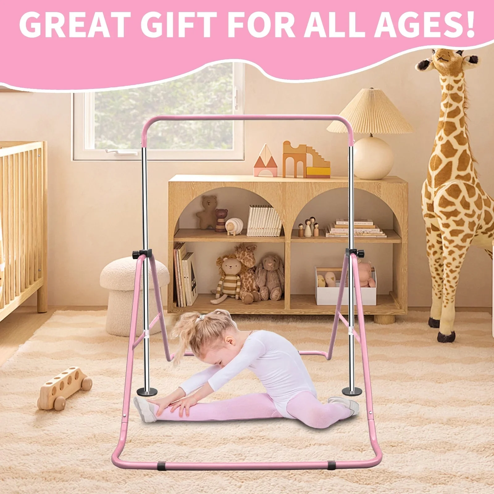 Expandable Gymnastics Bar For Kids, Folding, Height Adjustable 35-51 in, Pink - Image 6 Expandable Gymnastics Bar For Kids, Folding, Height Adjustable 35-51 in, Pink - Image 6