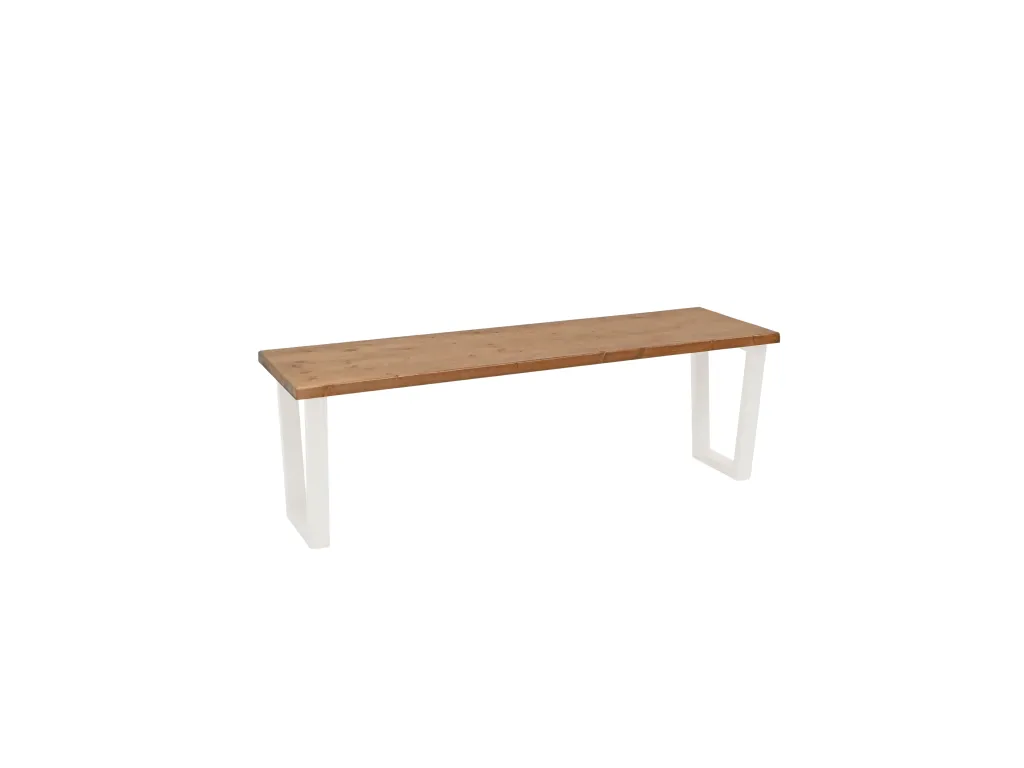 Banco rectangular de pino roble oscuro 160 cm patas blancas estilo industrial Nidovia ckr547909