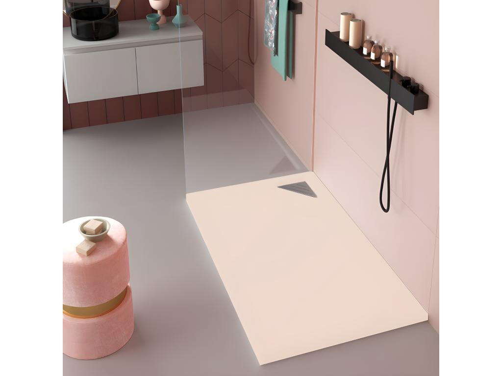 Plato de ducha resina TRINITY CREMA 70x100 cm Rejilla Derecha
