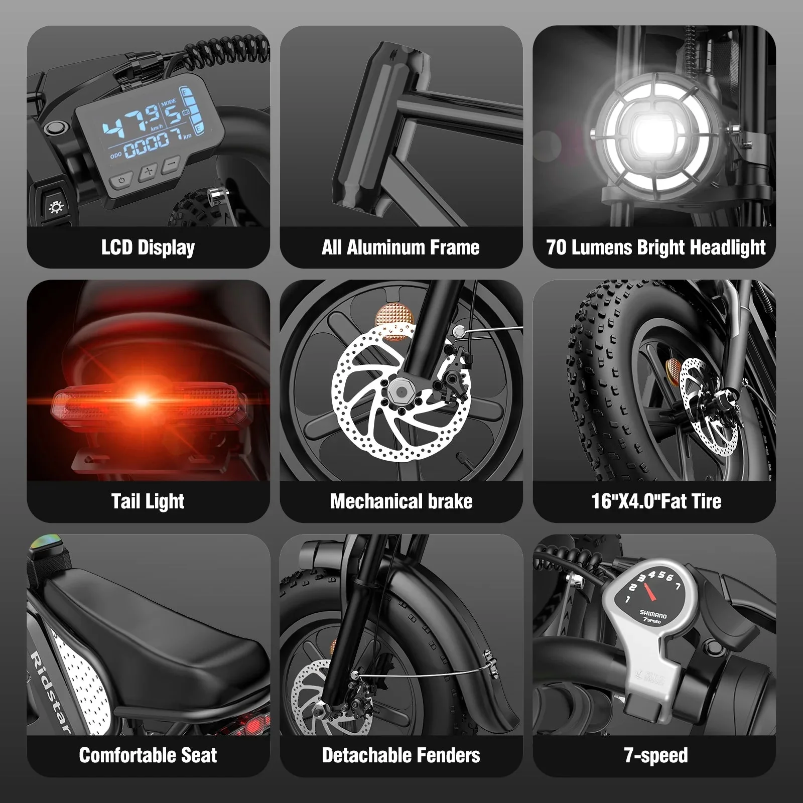 1500W Electric Mountain Bike 48V 20Ah, 20 inch Fat Tires, Shimano 7-Speed, Full Suspension - q20-1500w - Image 24 1500W Electric Mountain Bike 48V 20Ah, 20 inch Fat Tires, Shimano 7-Speed, Full Suspension - q20-1500w - Image 24