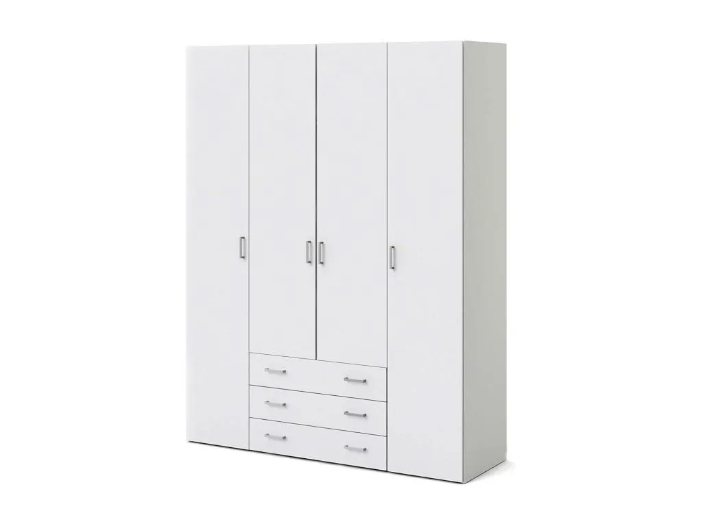 Armario de cuatro puertas y tres cajones color blanco Medidas 154x200x49 cm ZKBL45348