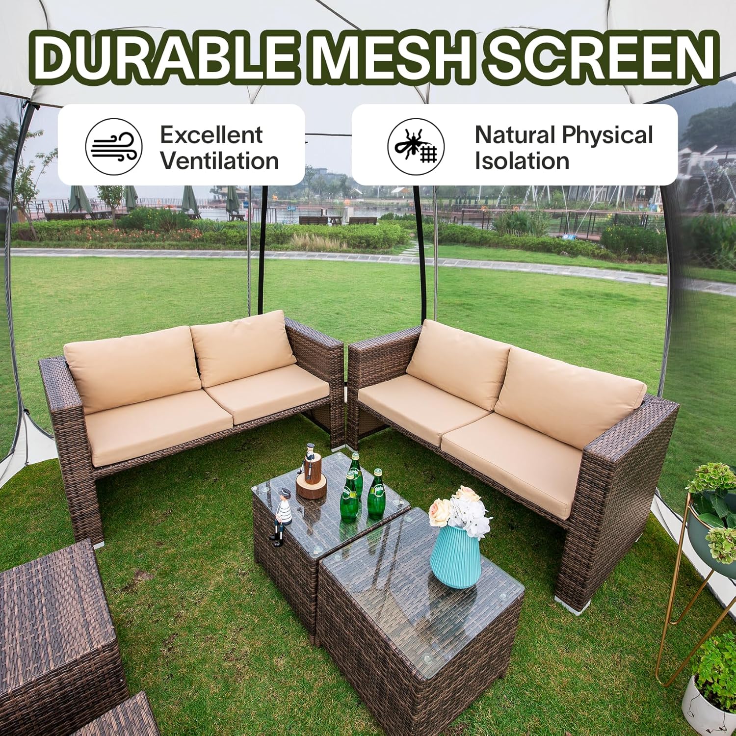 Screen gazebo sleeps 6-10-15 people Igloo-style canopy tent mosquito net on the sides Perfect