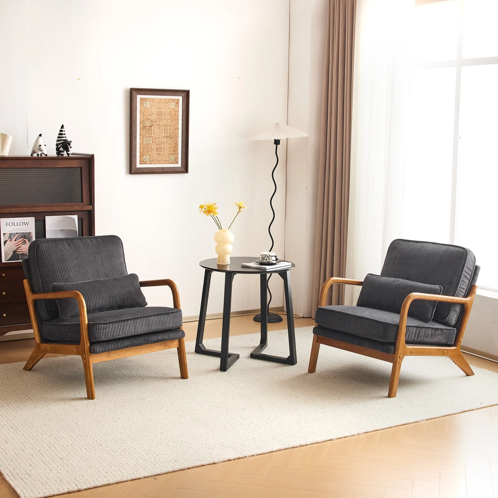 Ktaxon Accent Chair Corduroy Upholstered Armchair, Reading Club Chair with Pillow and Solid Wood Frame for Living Room Bedroom Furniture Off White - Image 117