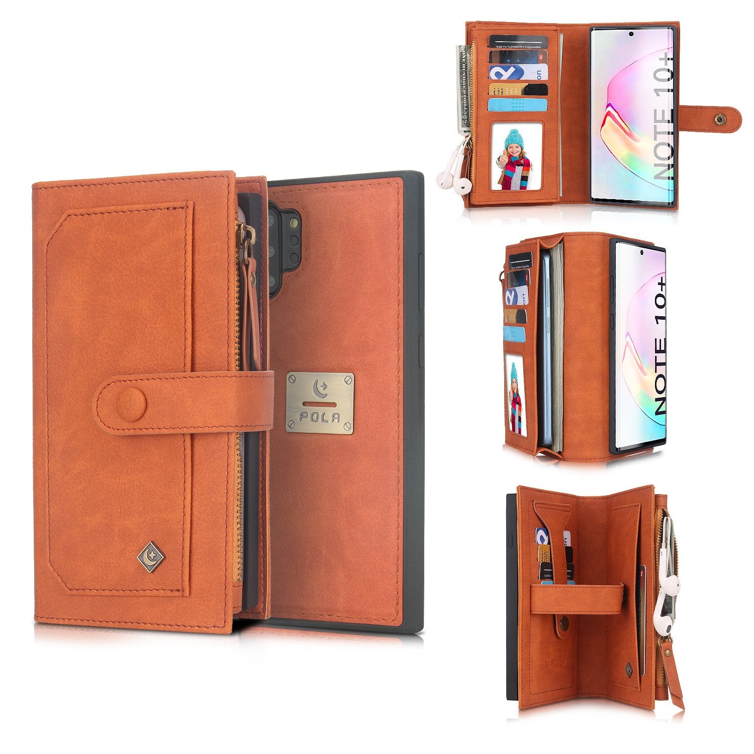POLA Samsung Wallet Case , Leather Zipper Purse Detachable Magnetic 10 Card Slots Money Pocket Clutch Protection Back Cases Cover