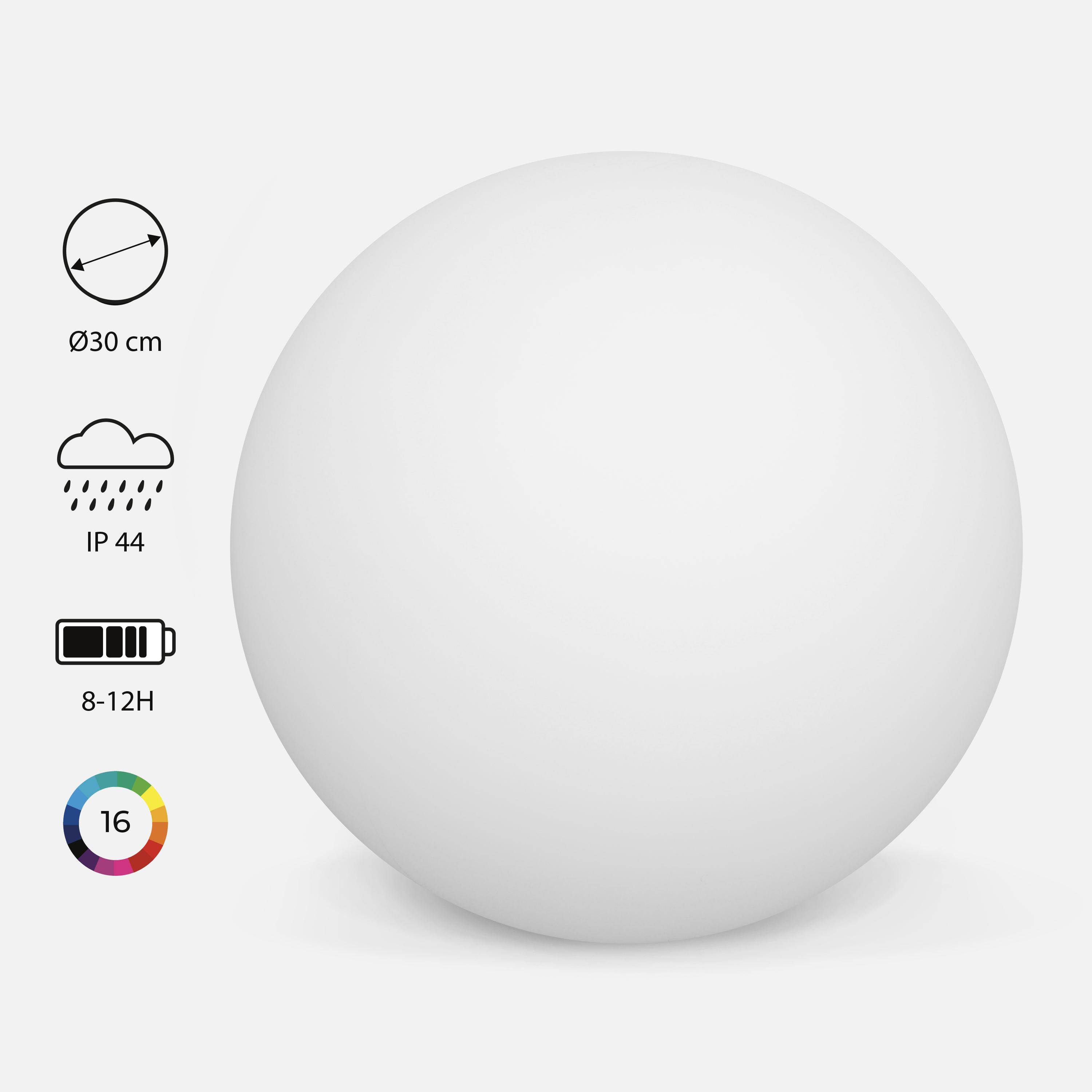 Esfera LED - Bola luminosa LED inalámbrica, interior/exterior, 16 colores