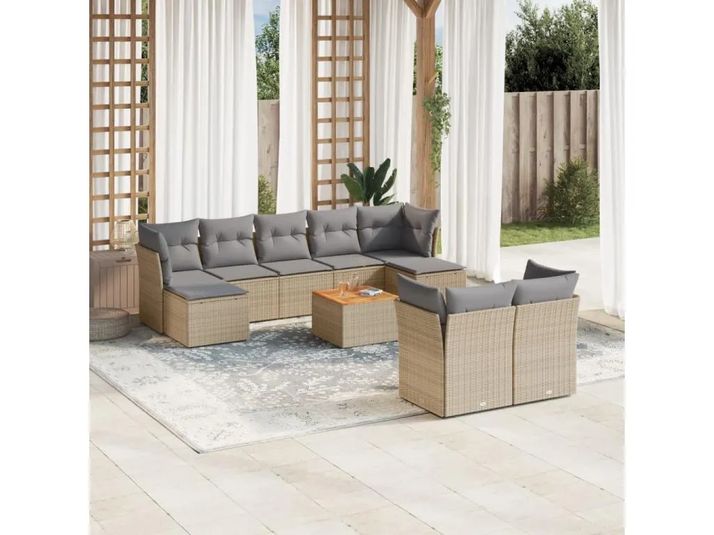 Juego de sofás jardín con cojines beige 10 pzas ratán sintético WVDZ88521