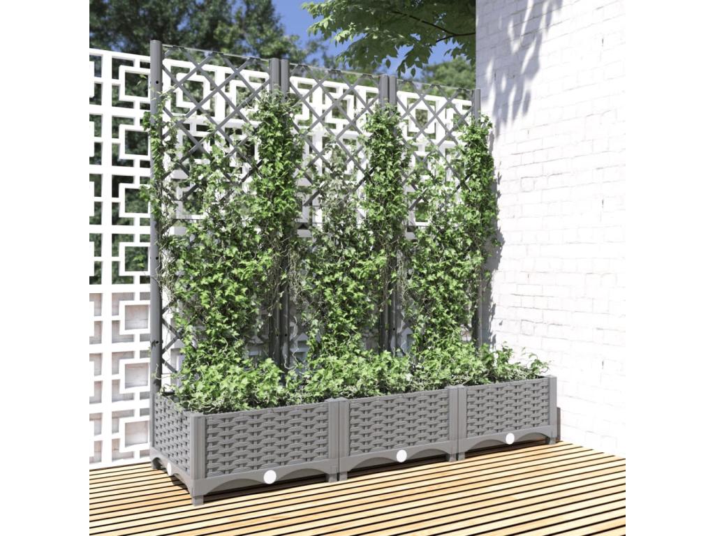 Jardinera con enrejado PP gris claro 120x40x121,5 cm