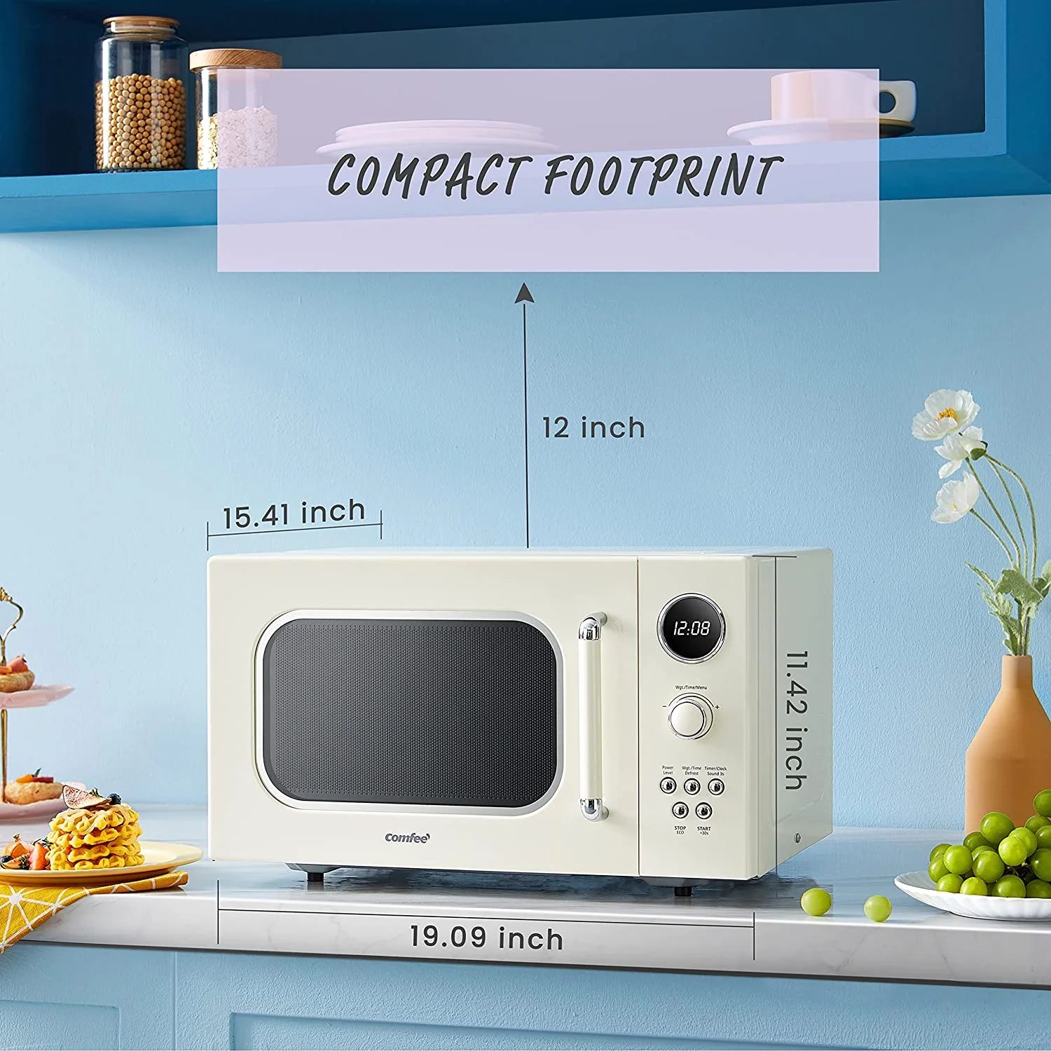 Comfee' Retro Microwave with LED digital display, 0.9 Cu. ft, 900W, Apricot, CM-M092AAT - Image 4