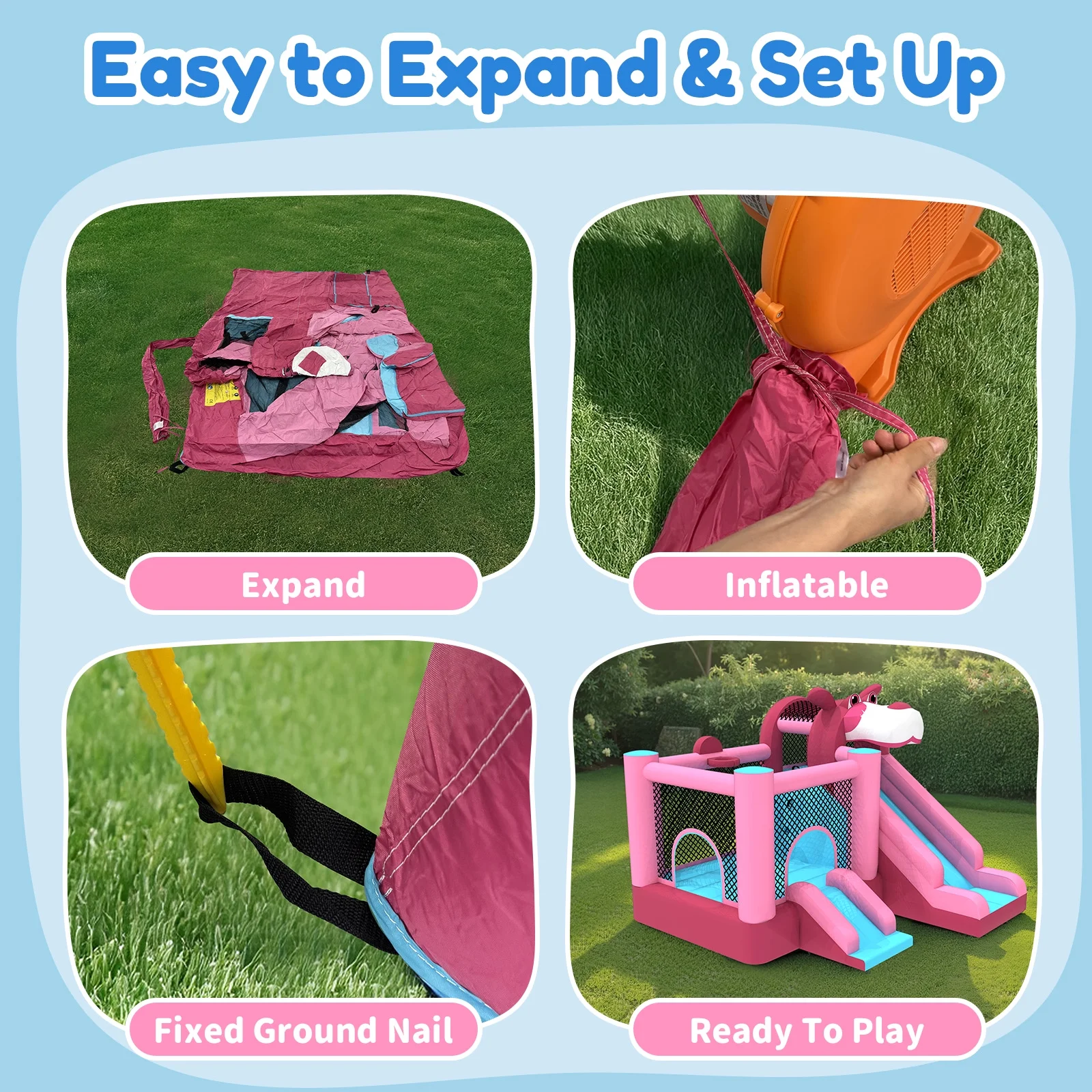 Mukidy 114''x 114'' x 92.5'' Inflatable Bounce Houses for Kids 3-10 with Blower Double Slide and Ball Pit/Indoor Bouncy House, PVC, Child, Teen, Toddler,Blue - Image 13