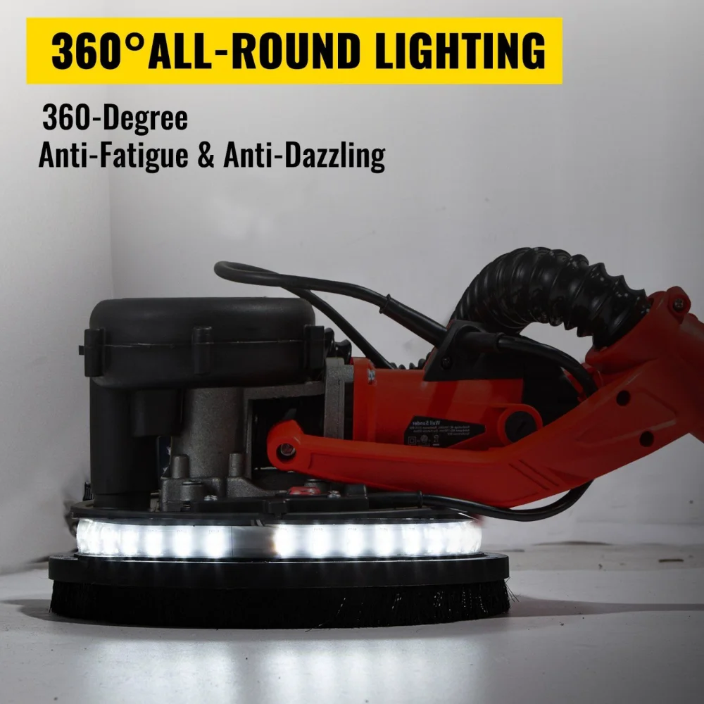 VEVOR Electric Drywall Sander 850W Variable Speed 800-1750 RPM Foldable Sheetrock Sander with Telescope Handle LED Strip Light Vacuum Bag Wall Sander for Professional Use - Image 5