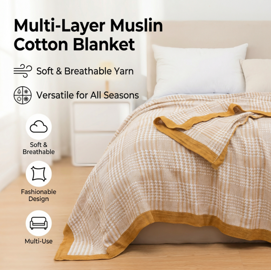Multi Layer Bamboo Cotton Muslin Blanket Soft Hypoallergenic Lightweight Summer Air Conditioning Sofa Throw