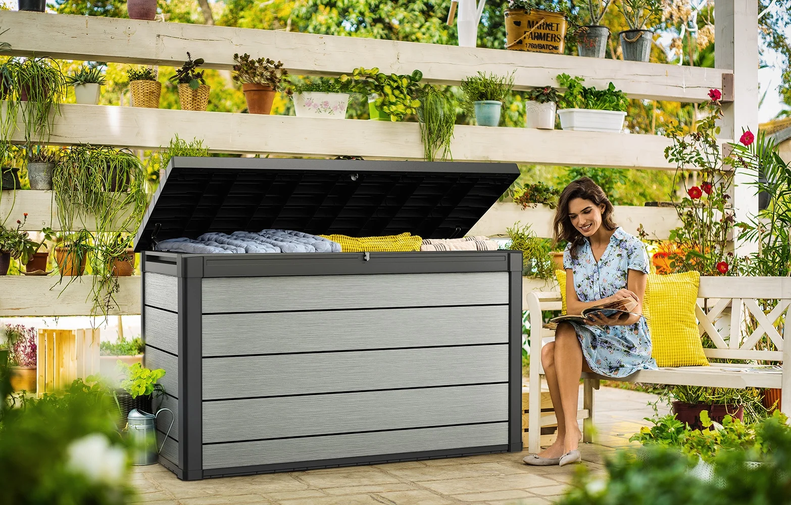 Keter Denali Grey 200 Gallon Durable Resin Outdoor Storage Deck Box Ideal Store Garden Tools and Pool Toys, Grey - Image 8