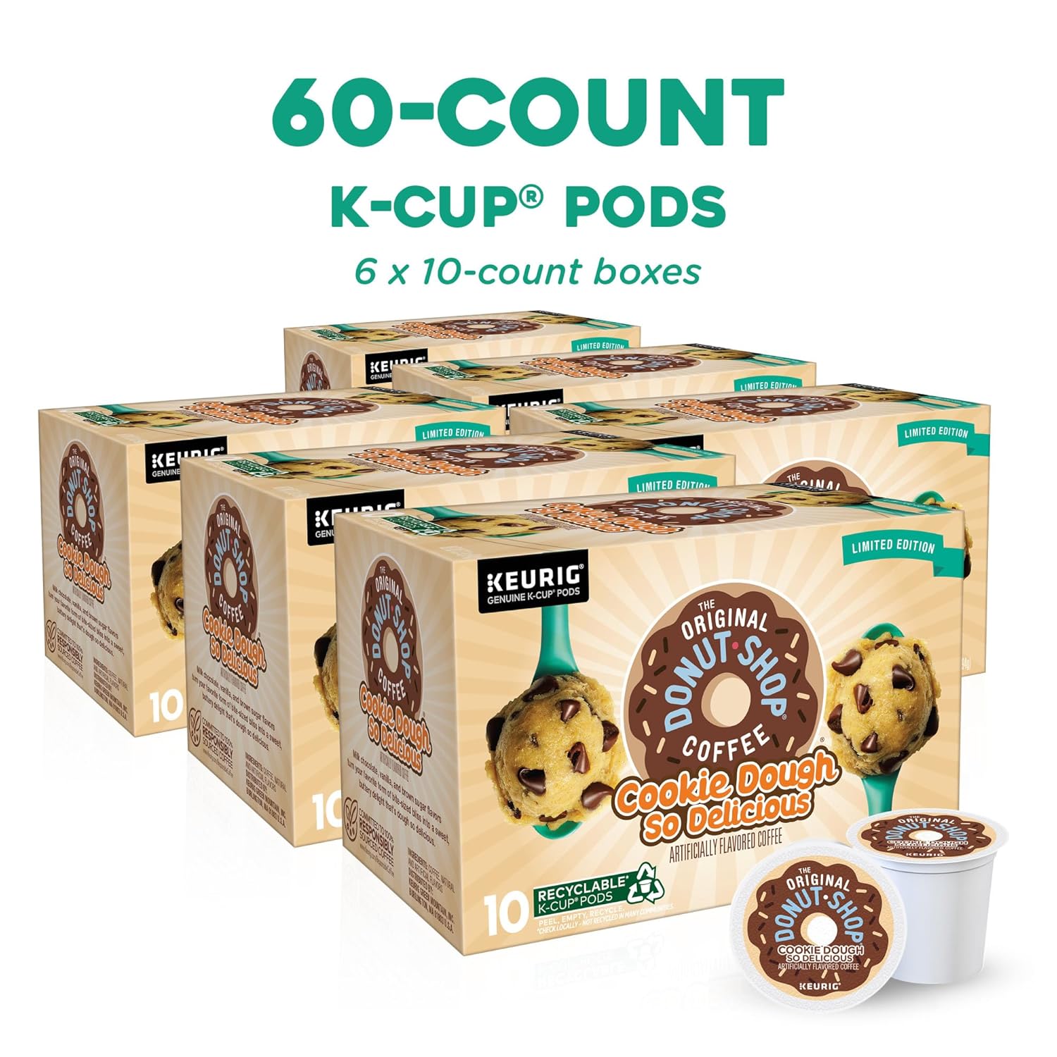 The Original Donut Shop Cookie Dough So Delicious Coffee. Single-Serve Keurig K-Cup Pods. 60 Count