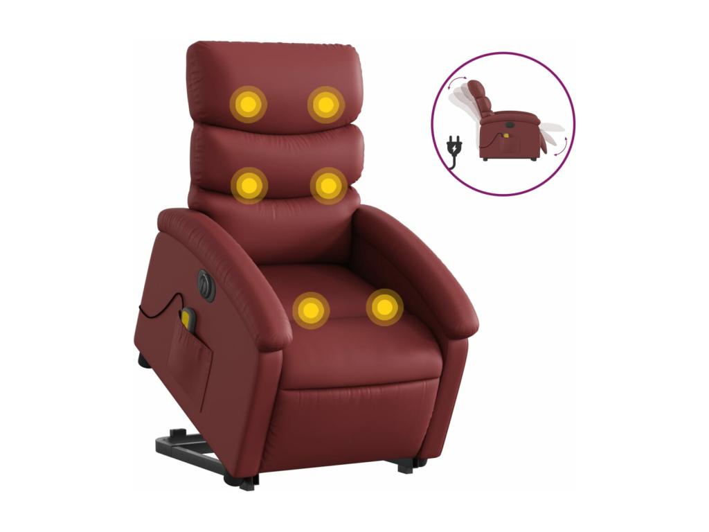 Sillón de masaje elevable eléctrico cuero artificial rojo tinto