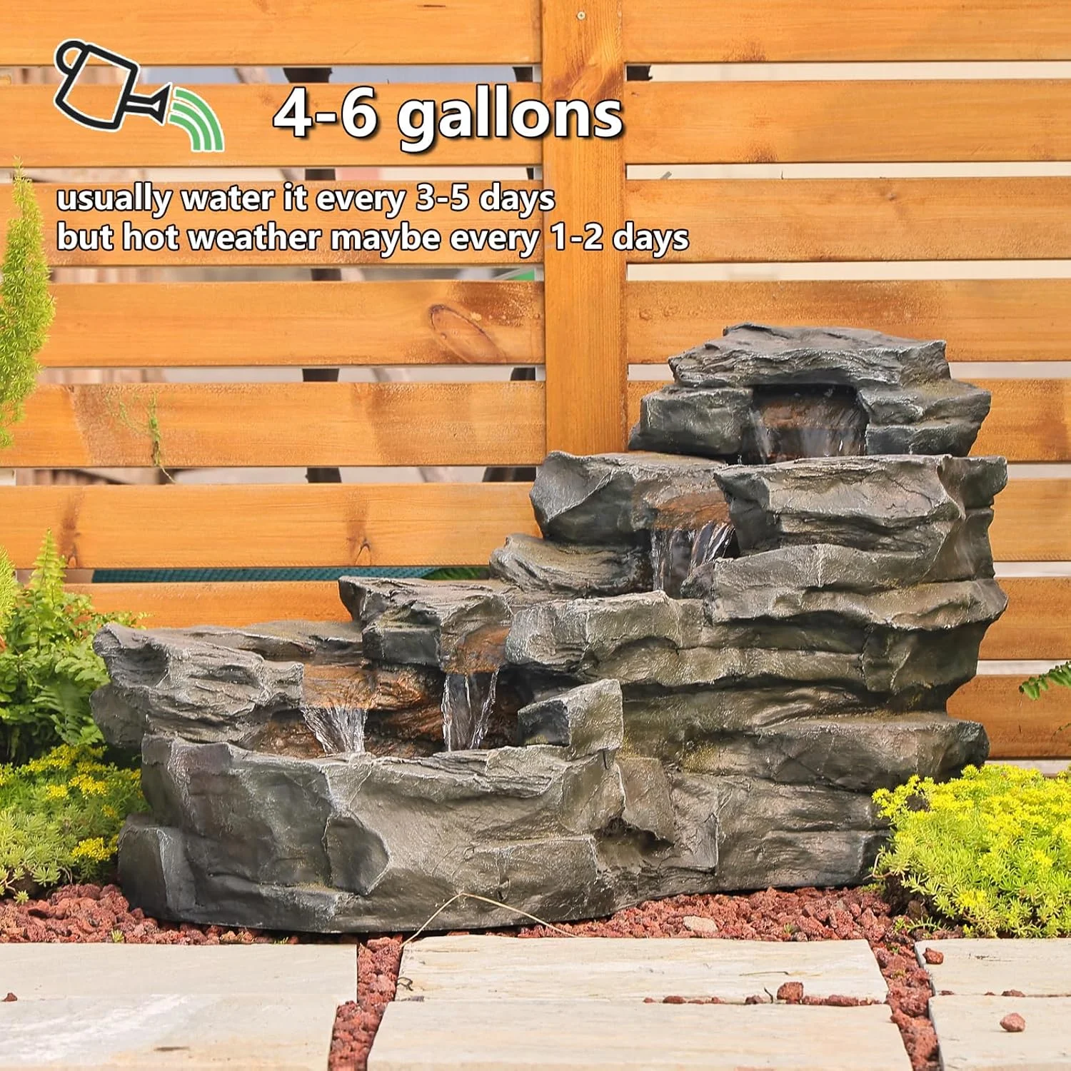 Outdoor Water Fountain Floor Standing Tiers Rock Natural Waterfall Outdoor Fountains with LED Lights for Garden, Patio, Porch - Image 5