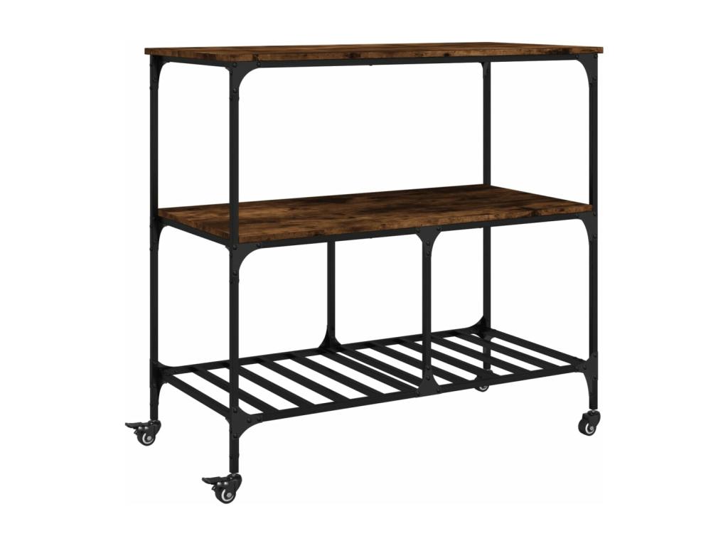 Carrito de cocina madera ingeniería roble ahumado 100x50x95 cm