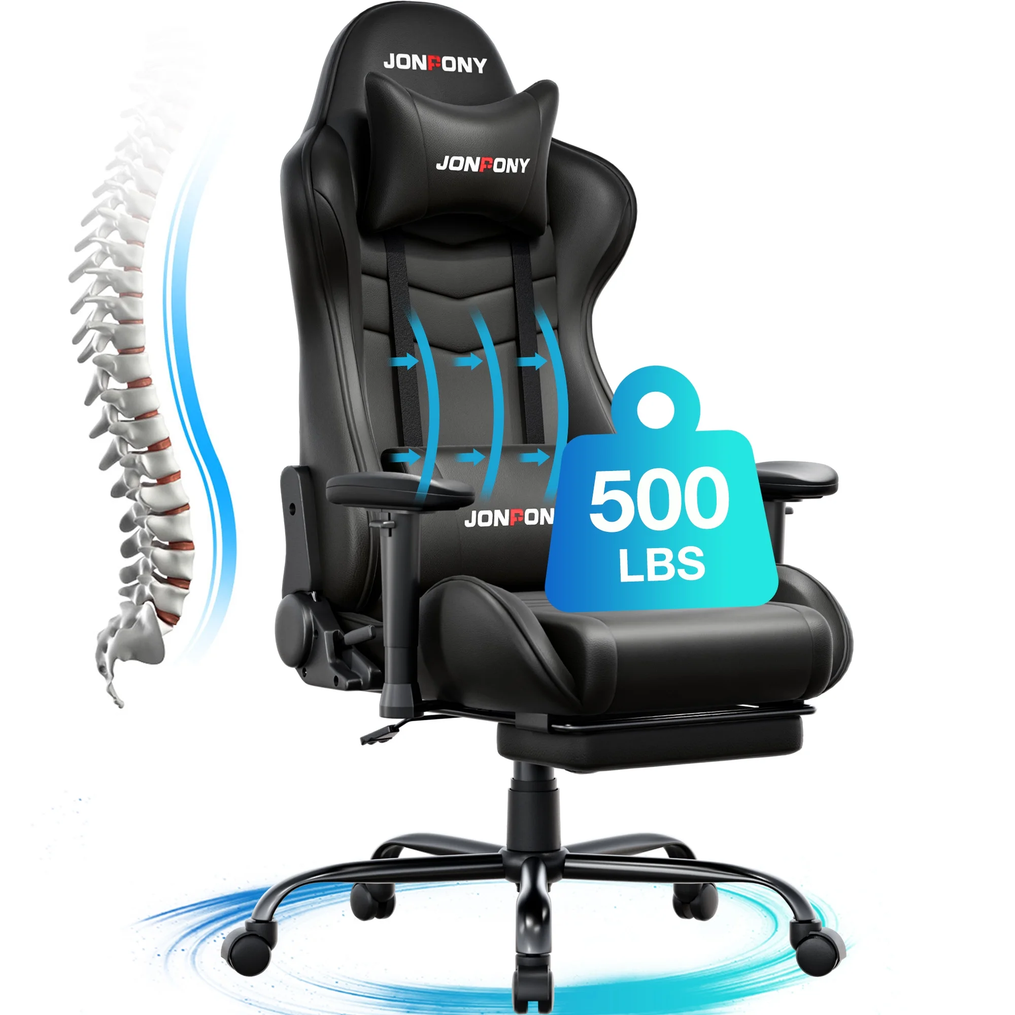 JONPONY Big and Tall 500LBS Gaming Chair, Ergonomic Design, Gamer Chair PU Leather with Footrest and Lumbar Support, High Back Office Chair Support 8 Hours Long Sitting, Computer Chair,Red - Image 67