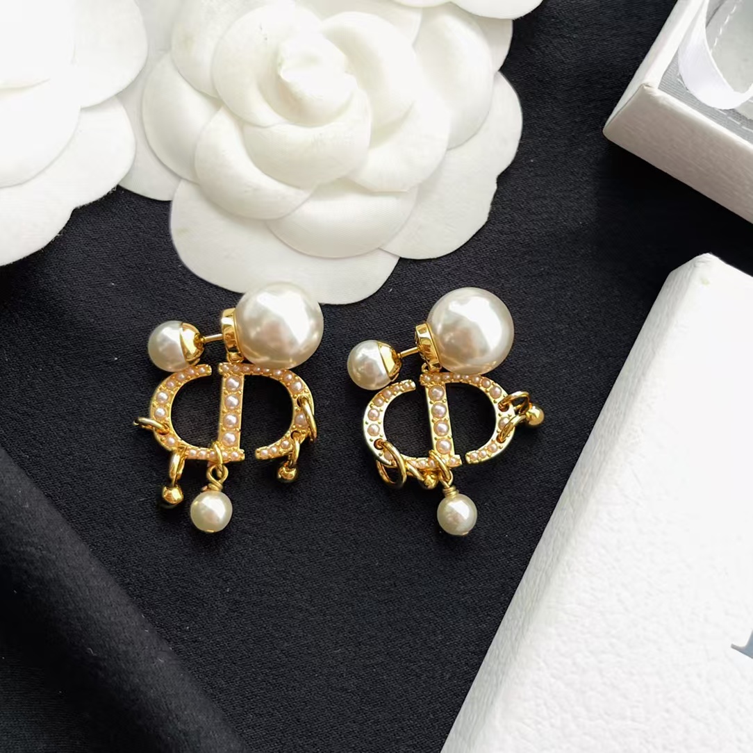 Dior Baroque CD Paved Pearl Earrings - Original Replica Club