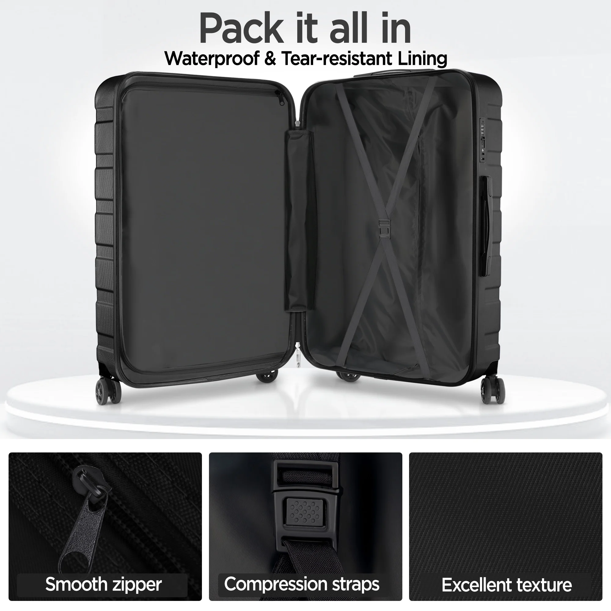 Famistar 11 Piece Hardside Luggage Suitcase Set with 360- Double Spinner Wheels TSA Style Lock, 14- Travel Case, 20" Carry-On Luggage, 24" Checked Luggage and 28" Checked Luggage, Black - Image 11