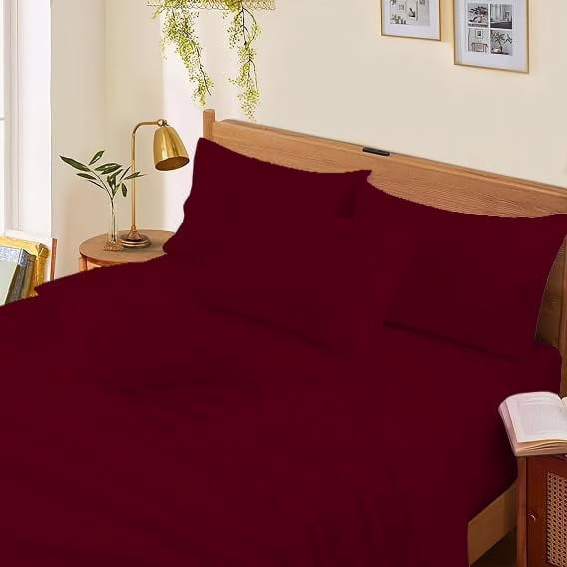 1000 Thread Count 4 - Piece 100% Egyptian Cotton Bed Sheets Luxury Hotel Sheets Fits Mattress Upto 21" Deep Pocket, Twin XL Size - Burgundy Solid(Queen XL/White)