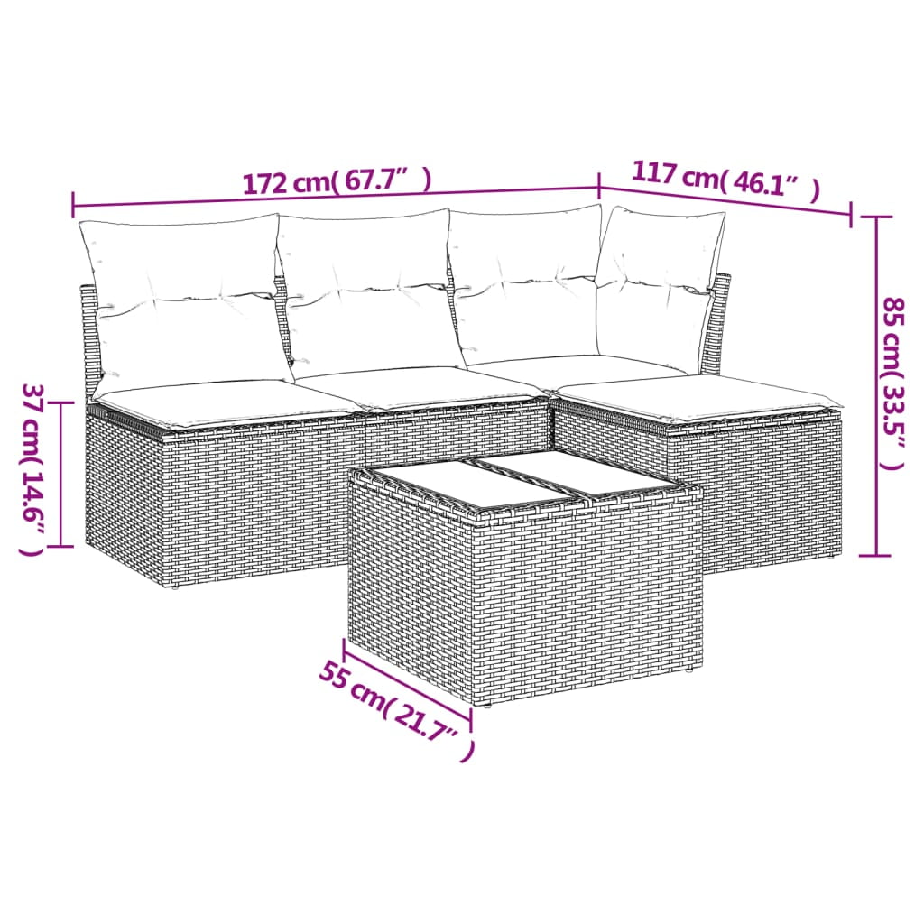 vidaXL Garden Sofa Set Grey PE rattan 5 Piece Modular Garden Sofa Set - Image 2