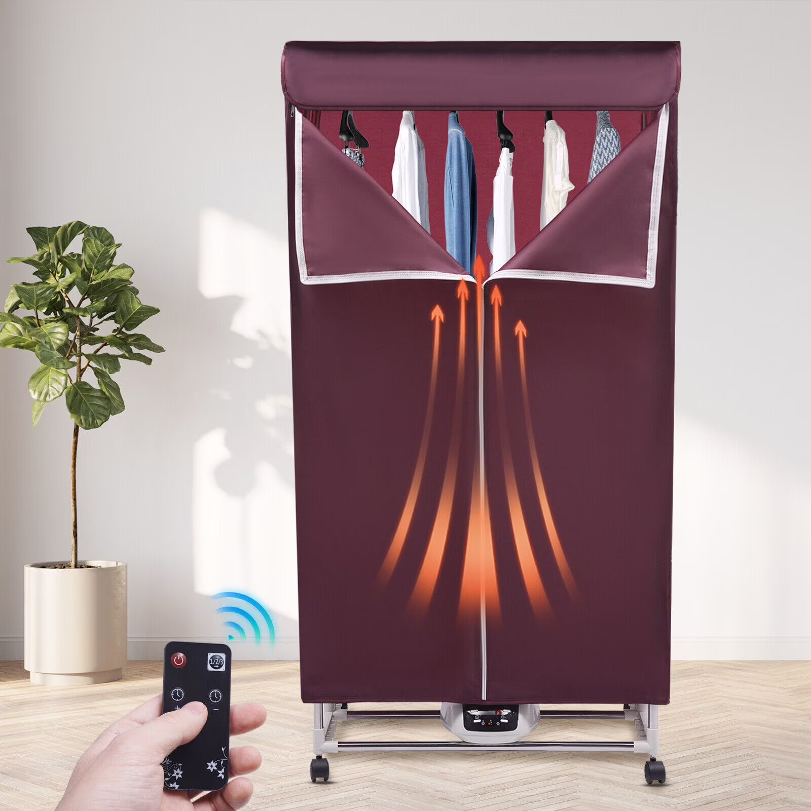 110V Wine Red Clothes Dryer Portable Travel Mini Dryer Machine 1200 - 1500W Electric Dryer for Homes, Apartments