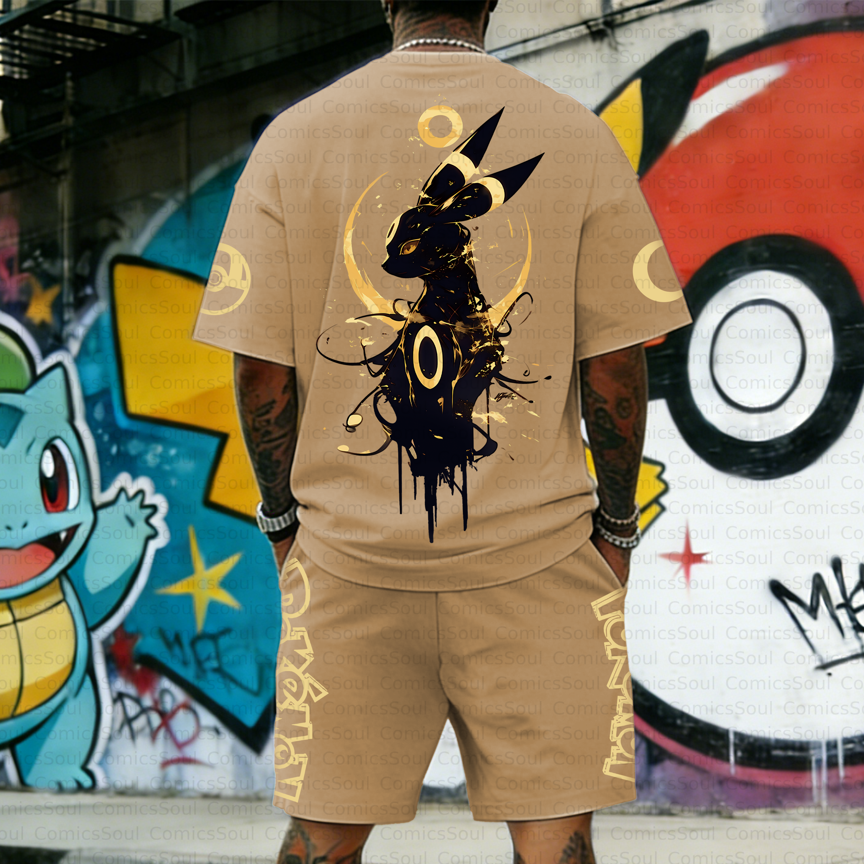 Unisex Anime Inspired Vintage T-shirt& Shorts 2 Pieces Set