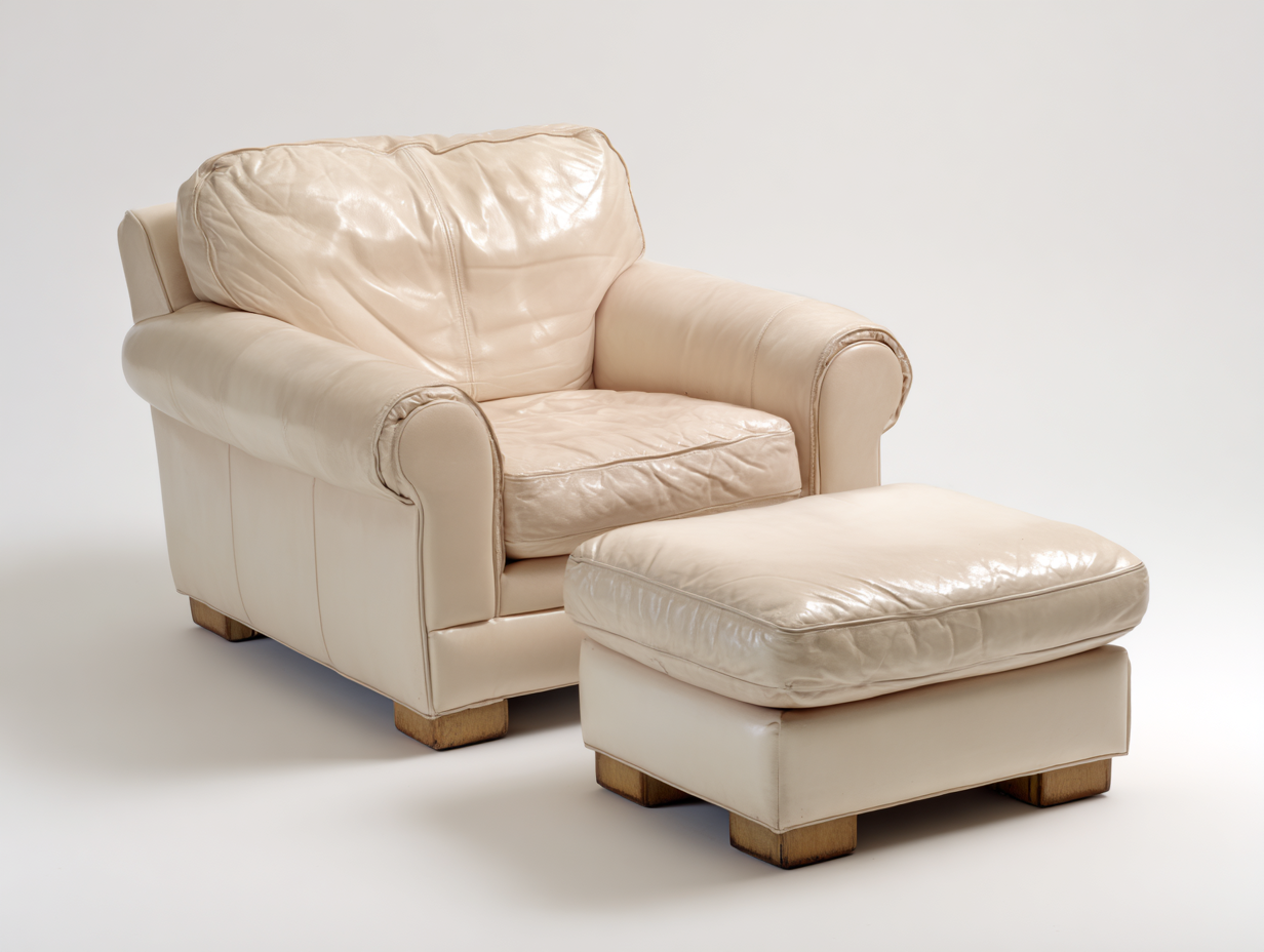 Sillón individual de cuero crema con reposapiés 95×90×85 cm – estilo clásico y cómodo