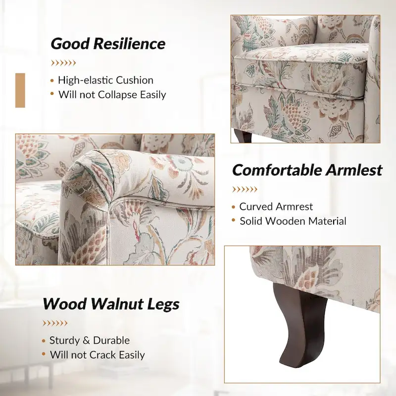 HULALA HOME Samouel Contemporary Floral Wingback Armchair