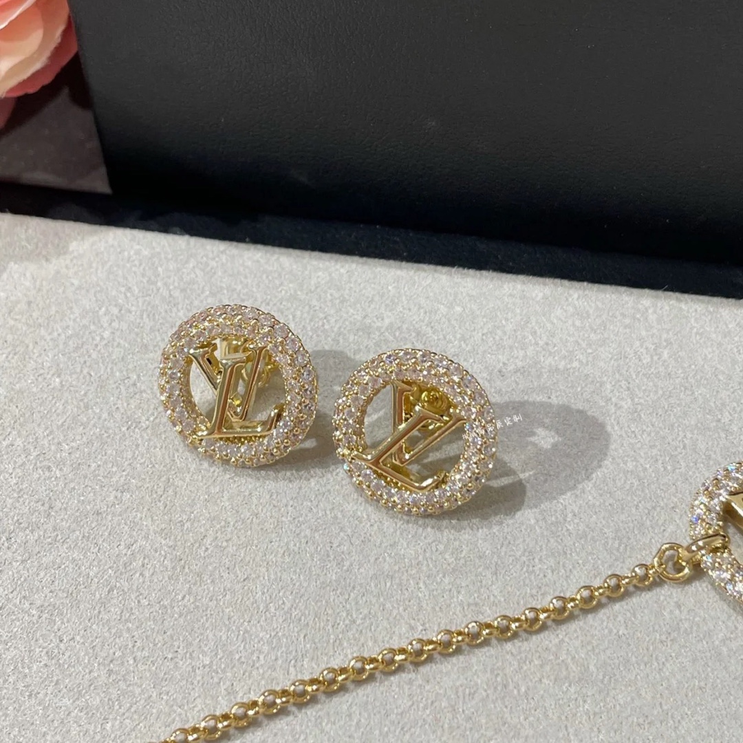 Louis Vuitton Diamond Paved Round Stud Earrings - Original Replica Club
