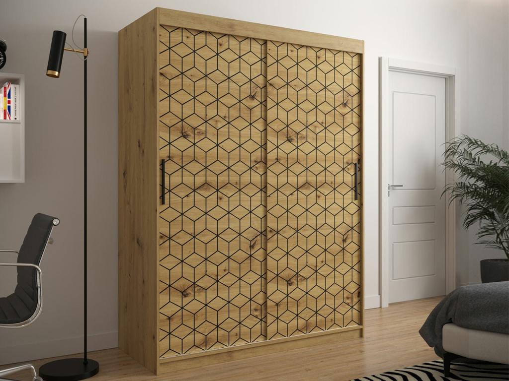 Armario Homelyvo 282 - Roble Artisan - 200x150x62cm - Puertas de armario Correderas