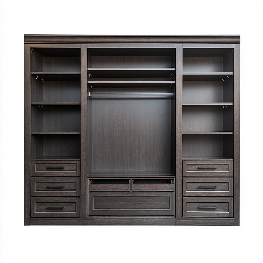 Armario ropero modular de madera para dormitorio 240x220x60 cm con estantes y cajones color Marrón Oscuro
