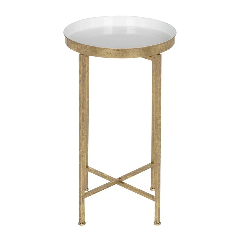 Kate and Laurel Celia Round Metal Folding Accent Table with Tray