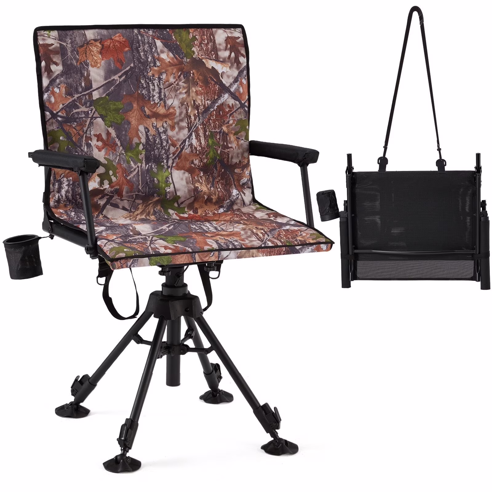 Danrelax 360 Silent Camo Hunting Blind Chair, Armrests, Side Pouch, Telescopic Legs(Bar)
