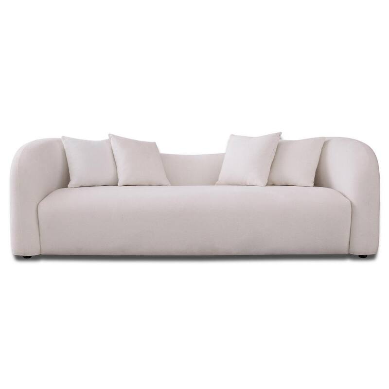 Sofá Curvado de Lujo en Tela Bouclé de 94 in. W con Brazos Redondeados, Estilo Moderno de mediados de Siglo en Blanco rz9476403
