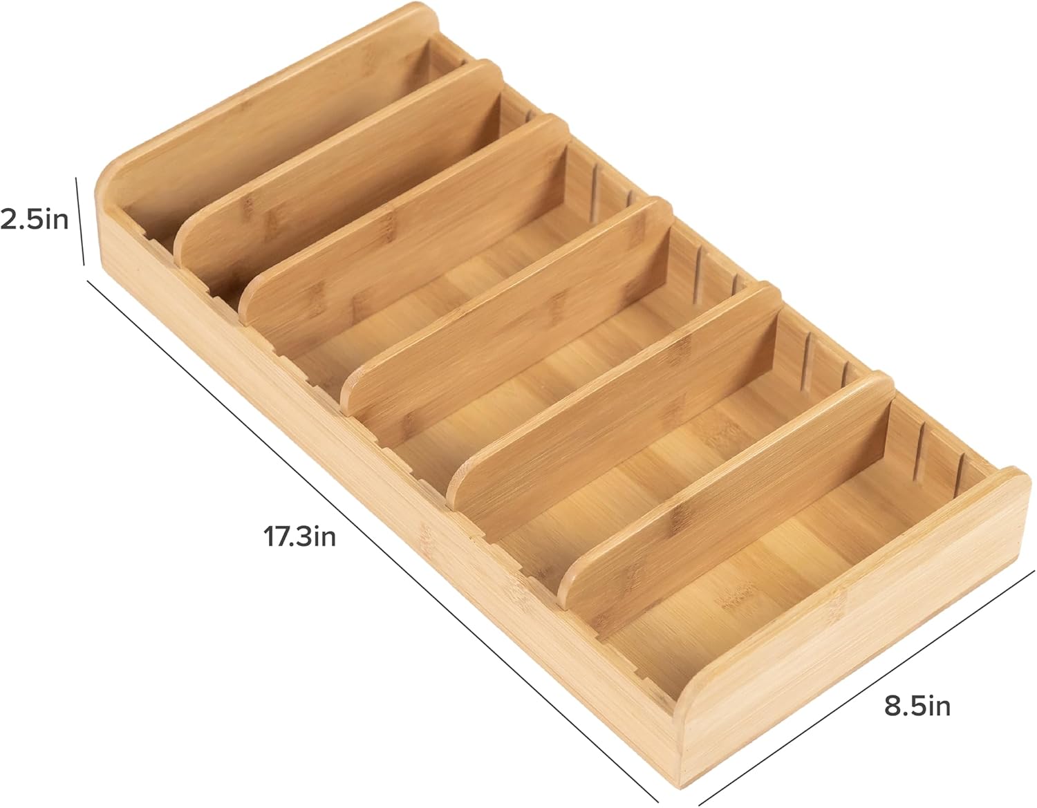 KitchenEdge Bamboo Kitchen Towel and Food-Storage Organizer, Perfect for Kitchen Drawers, Cabinets, Pantry, 5 Adjustable Wall Inserts, Organize & Store Plastic Food Containers
