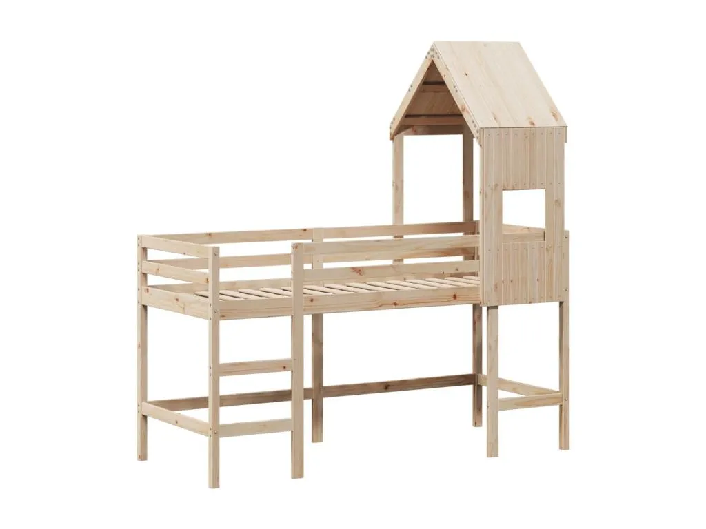 Cama alta con escalera y techo madera maciza de pino 90x190 cm ldk3541254