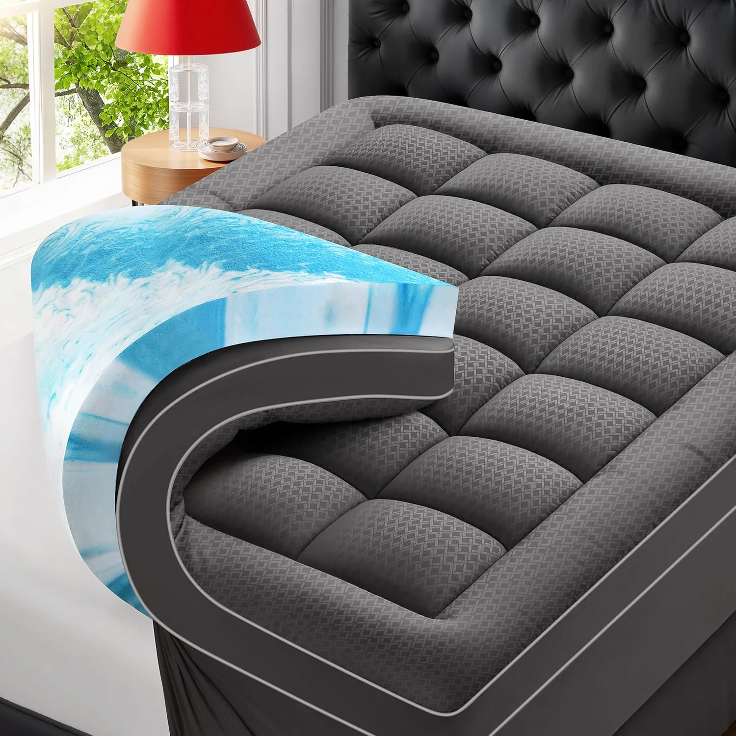 Premium Dual Layer 4 Inch Memory Foam Mattress Topper, 2 Inch Gel Memory Foam and 2 Inch Pillow Top Mattress Pad Cover for Back Pain, Extra Thick Comfort Support