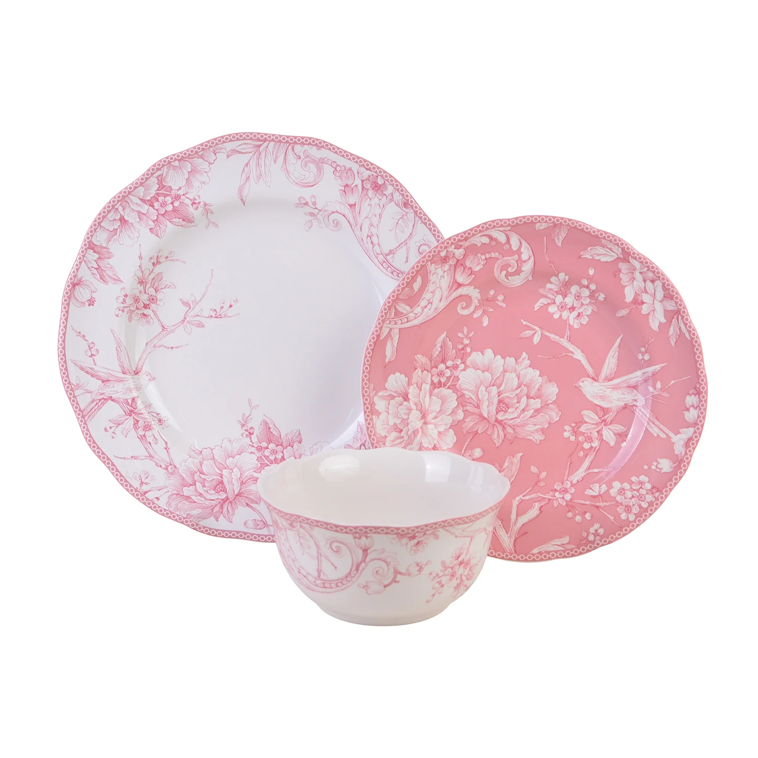 222 Fifth Adelaide Brown on White Porcelain 12 Piece Dinnerware Set, Plates & Bowls, Service for 4 - Image 12