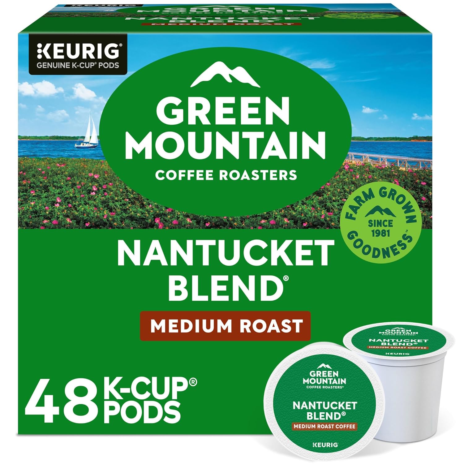 Green Mountain Coffee Roasters Nantucket Blend. Single-Serve Keurig K-Cup Pods. Medium Roast Coffee Pods. 48 Count
