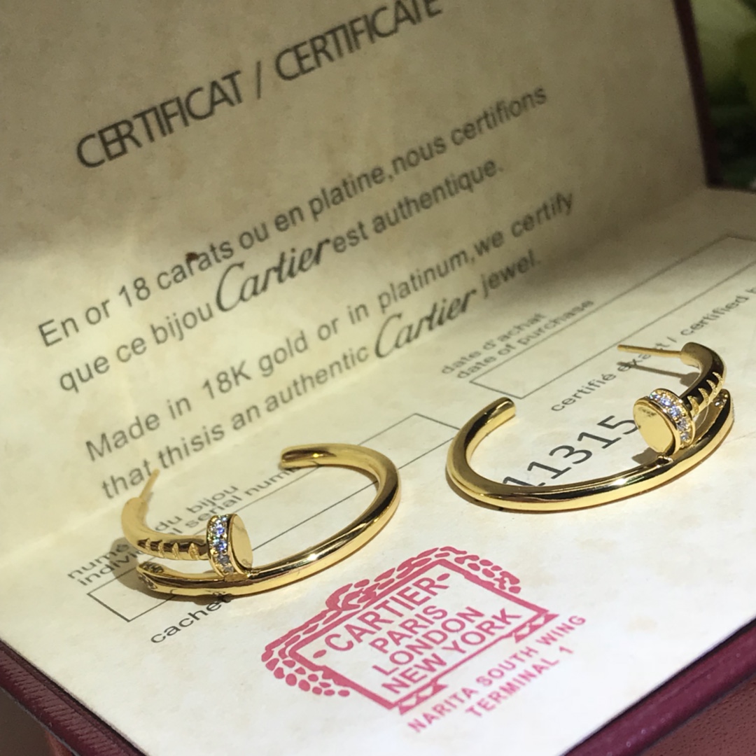 Cartier Head & Tail Pave Diamond Small Juste un Clou Hoop Earrings - Original Replica Club