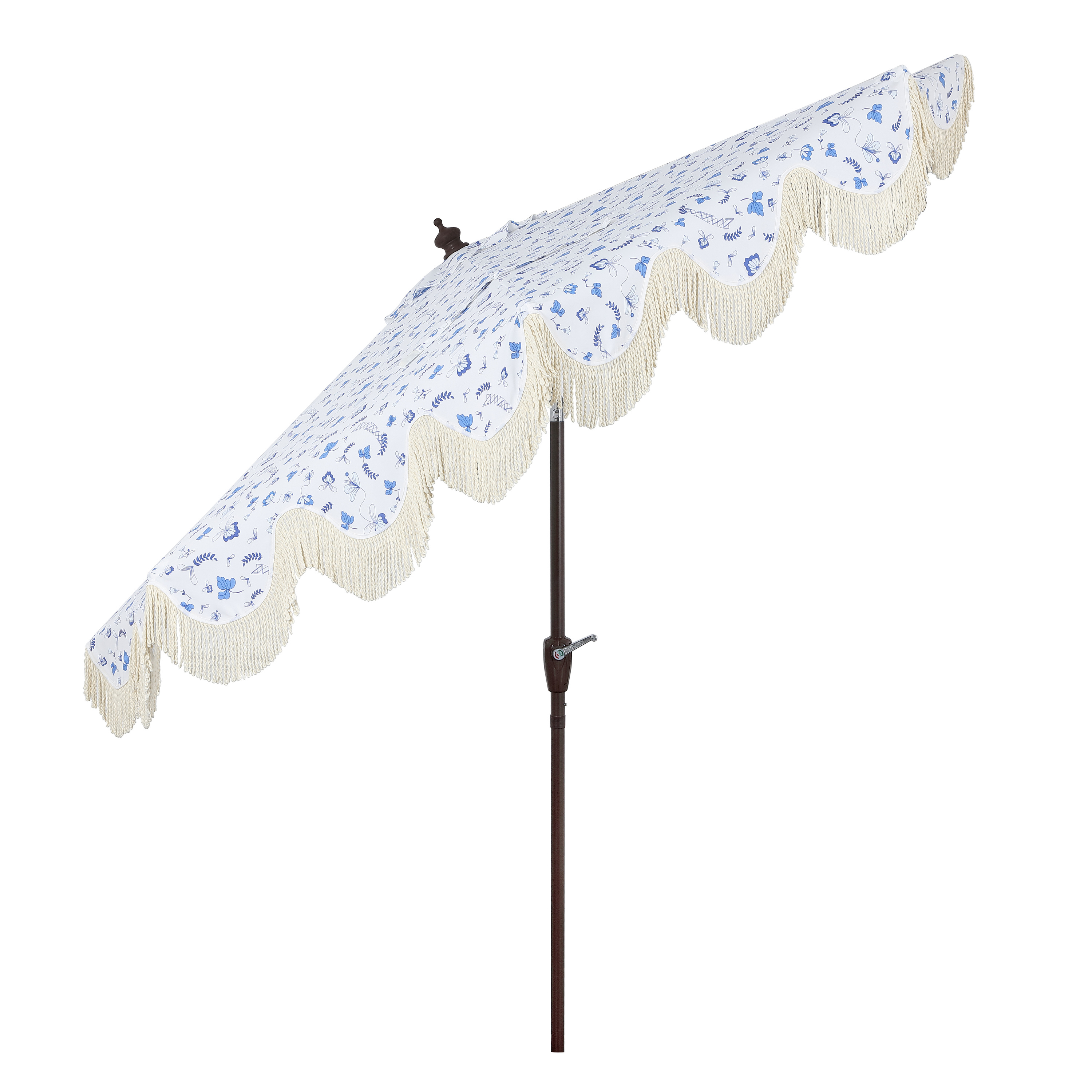 JONATHAN Y Beverly 9 ft. Half Market Patio Umbrella, Designer Classic Scalloped Fringe with Crank, Tilt Button and UV Protection, Blue/White/Cream, Dark Brown Pole - Image 10
