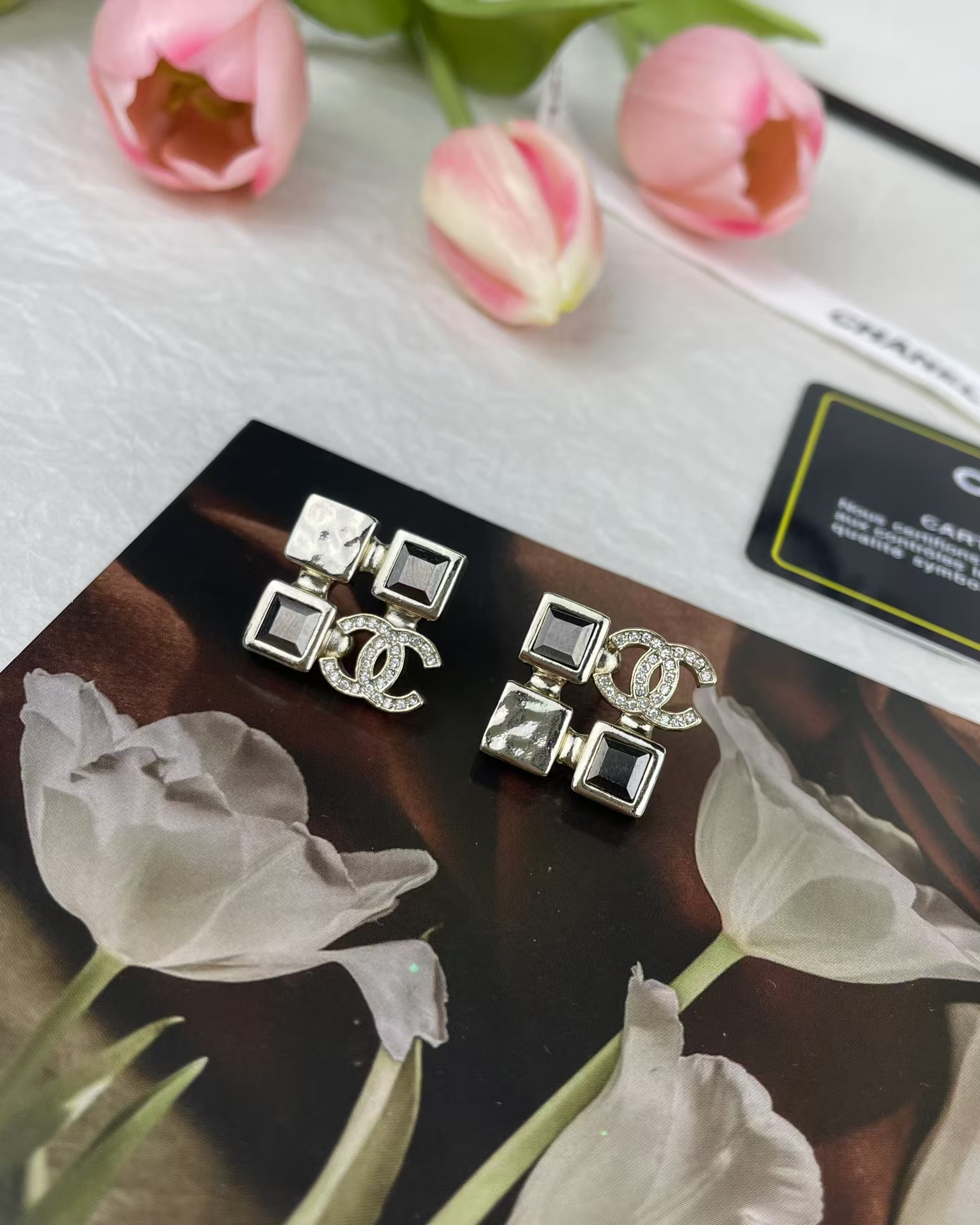Chanel Square Rhinestone Earrings - Original Replica Club