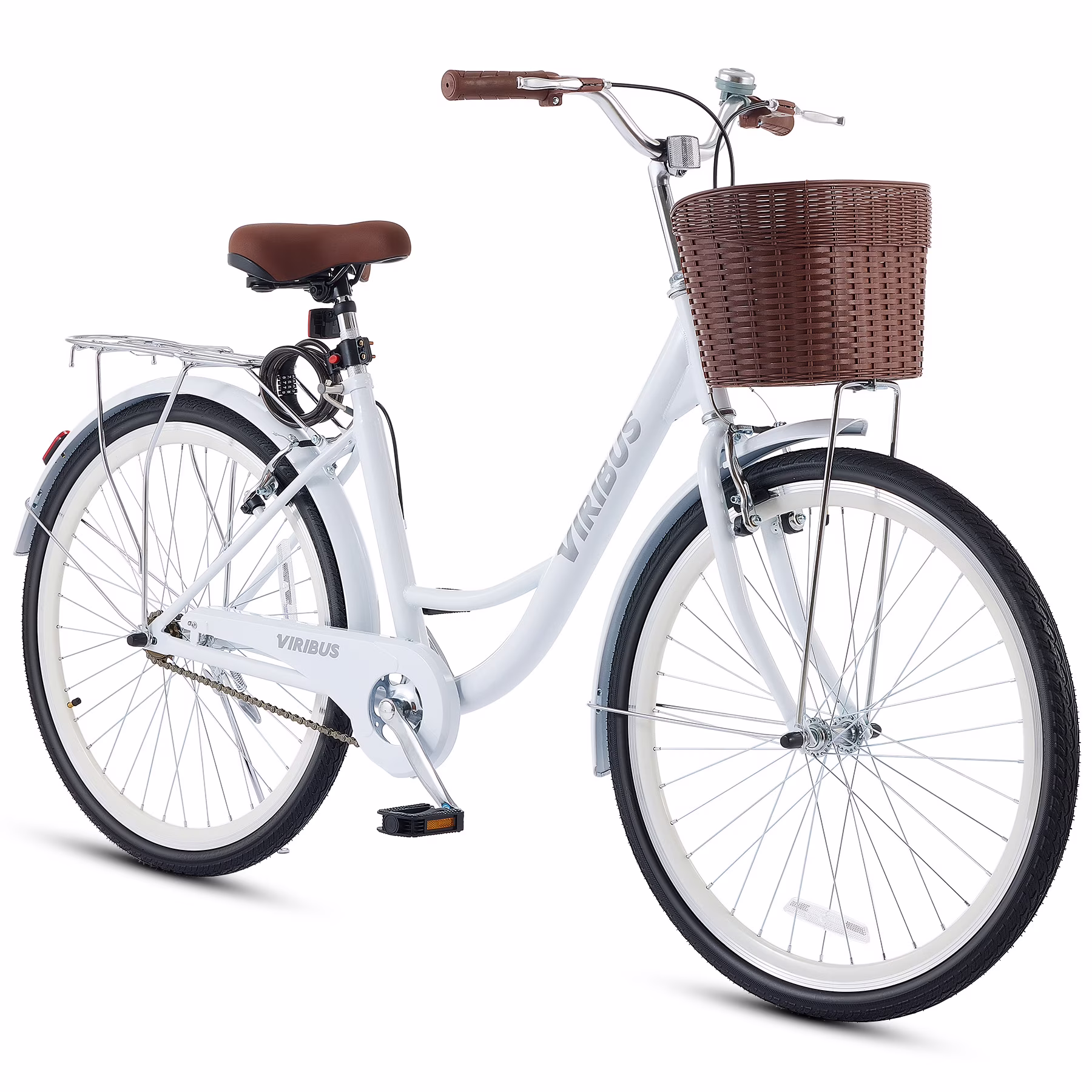 Viribus Women'S Comfort Bike 24 in Beach City Cruiser Bicycle with Basket Rack White(Blue/24")