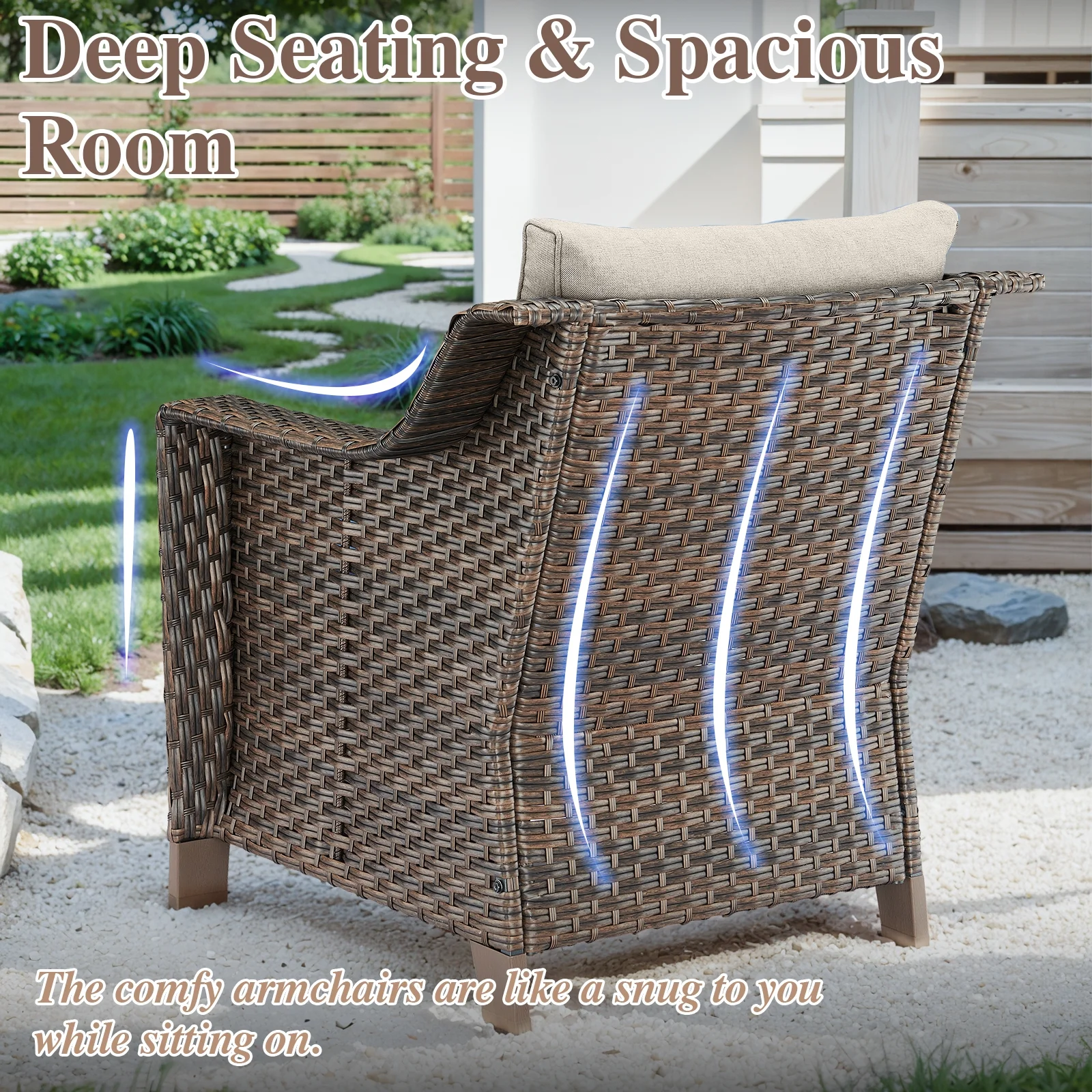 Bellefurn Outdoor Wicker Patio Chairs Set of 2 with Side Table,All-Weather Wicker Rattan Chairs Patio Furniture Chairs for Porch Balcony Backyard Yard Deck - Image 8
