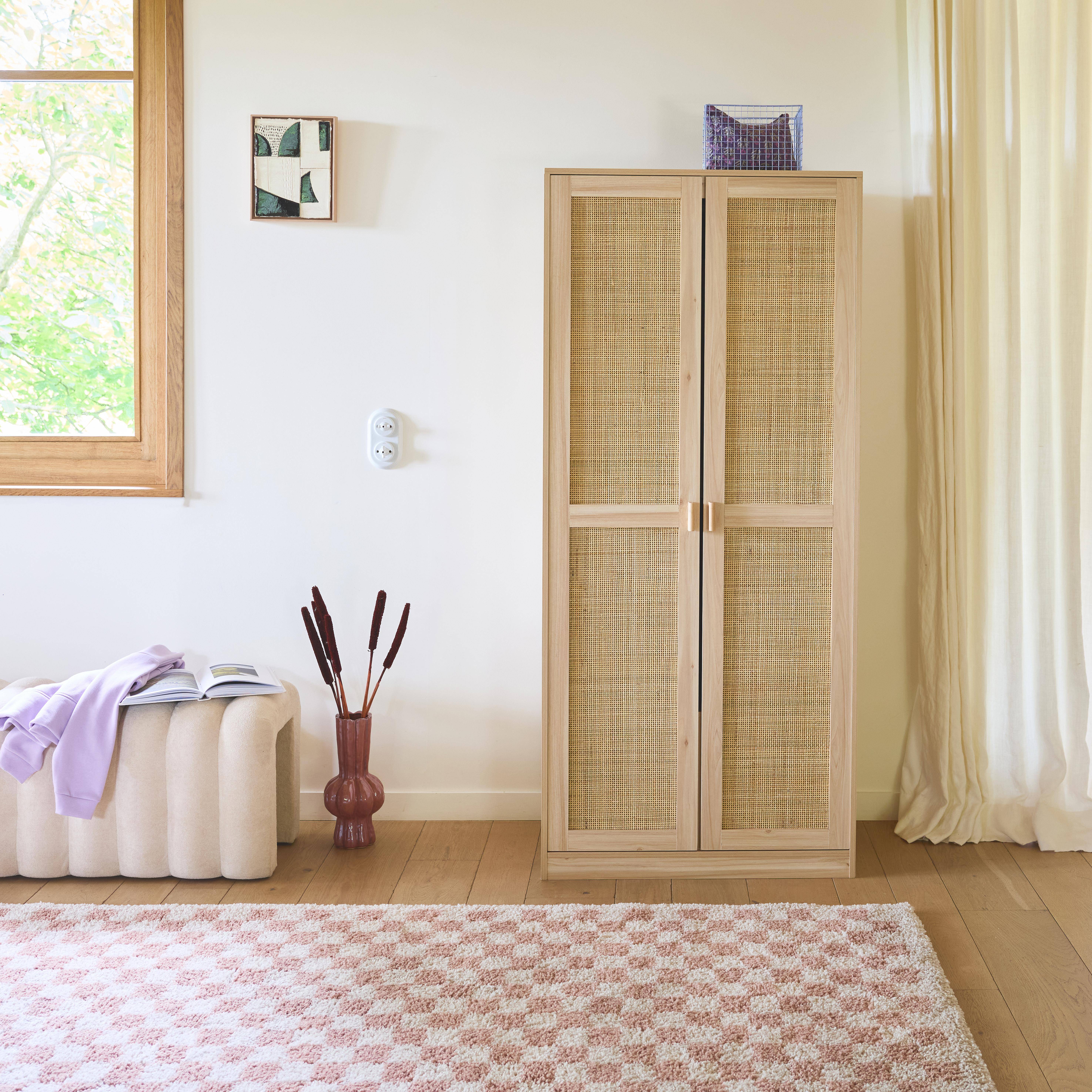 Camargue - Armario de 2 puertas efecto caña y madera con espacio para colga