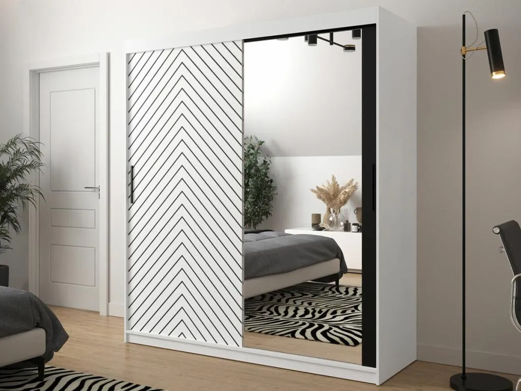 Armario Decoesp 313 Negro | Blanco 200x180x62cm Puertas de armario - Correderas 52843FUSD