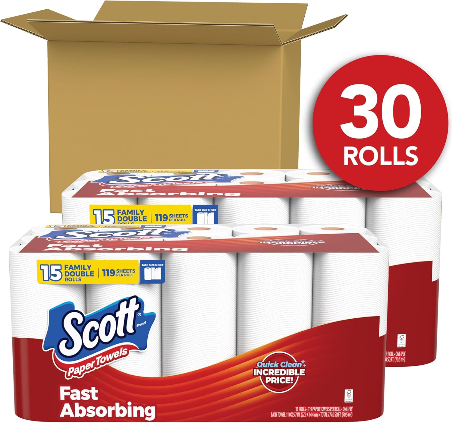Scott Paper Towels, Task Size, 30 Family Double Rolls (119 Sheets Per Roll)